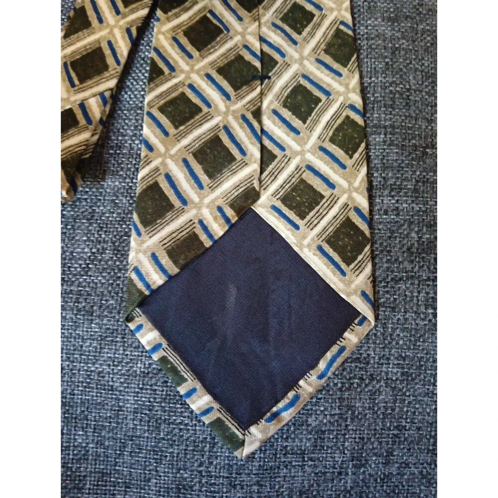 Tie 70s 80s 90s Y2K New Vintage Structure Beige Brown Blue 3.75 Wide 57 Long